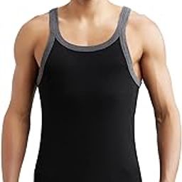 jockey US27 Men's Super Combed Cotton Rib Square Neck Gym Vest (Shoulder Strap Color May Vary)_Black & Charcoal_S-picture-0