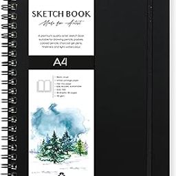 NOTEHOUSE A4 Sketchbook 140 GSM, 80 Pages Spiral-Bound White Sheets Drawing Notebook, Thick & Smooth Professional-Grade Premium Acid- Free Unruled Artbook for Artist Painting (Black Cover, 29.7x21 cm)-17