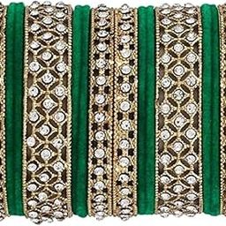 Gold Plated Traditional Royal Emerald Velvet Chuda Bangle Set Kada for Bridal/Women-image-42