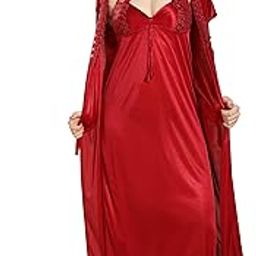 Women's Satin Solid Maxi Length Nighty with Robe (Size - Free Size) (Nightwear Set Pack of 2)-image-33