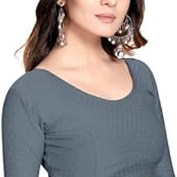 Women's Beautiful Design Round Neck Elbow Length Sleeves Cotton Lycra Stretchable Readymade Regular Fit Casual Crop Top Saree Blouse-picture-11