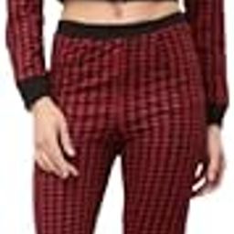 Women's Houndstooth Print Crop Top & Jogger Set, Black & White, Zip-Up Jacket, Casual Chic Loungewear, Comfortable Sportswear for Everyday Style (Red Black)-4