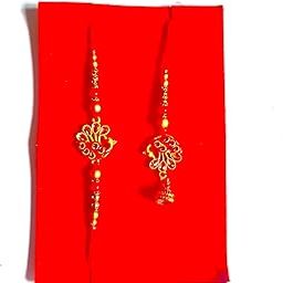 Traditional Peacock Design Bhaiya Bhabhi Rakhi Set with Golden Accents, Red-picture-49