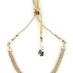 22K Gold-Plated Handcrafted Temple Artificial Jewelry Set-Stone Studded with Gold Beads and Matching Earrings For Women and Girls-Lakshmi Motif Perfect for Weddings and Special Occasions-8