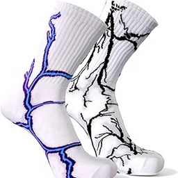 Pure Premium Cotton 2 Pair Crew Socks, White with Black and Blue Design, For Men and Women - Stretchable Free Size Anti Odur Sweat Free Anti Slip-image-46