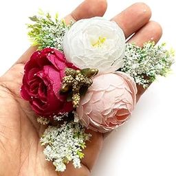 Adikala Craft Store Handmade Peony Flower Bunch for Trousseau Gift Packaging | Decorative Flower Brooch for Hampers, Gifting & DIY Crafts | Ready-to-Use Artificial Flowers Bunch (Rani, 6PC)-image-2