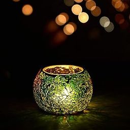 eCraftIndia Green Mosaic Glass Decorative Tea Light Candle Holder- Tea Light Holder- T Light Candle Holder for Diwali Decoration Items for Home Decor Living Room - Christmas Navratri Diwali Gifts-9