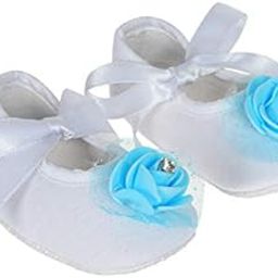 Cotton White Booties with Sky Blue Rose Flower-image-52