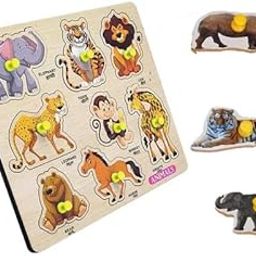PopPlop Animal Wooden Puzzle Kids Games Animals Name Matching Board Learning Shape Toys-picture-27