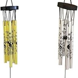Ryme Vastu/Feng Shui Combo of Golden and Silver Color Wind Chimes with Yin Yang Printed on 5 Rods for Good Luck-2