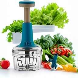 LUXJET Hand Press Push Chopper | Effortless Chopping Vegetables & Fruits | Chopper Mixer Cutter to Cut Onion, Salad, Tomato,(Push Cho-pper, 700 ML) | Hand Cho-pper for Vegetables (Blue)-12