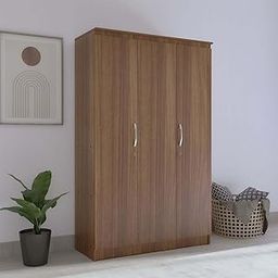 PICO Engineered Wood 3 Door Wardrobe Without Mirror | Engineered Wood Almirah |1 Hanging Rode & 7 Storage Shelves in Cabinet | 12 Months Warranty | Leon Teak Finish-image-69