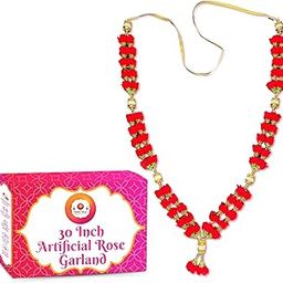 Bhakti Lehar (30 Inch) Big Size Artificial Double Layer Velvet Rose Flower Mala Garland for Photo Frame/Heavy Pearl Moti Gulab Mala Haar for God Idol and Loved Ones-1