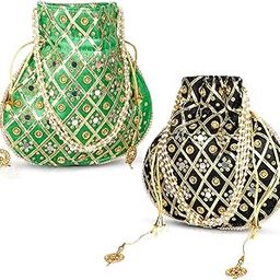 Potli | Wedding Potli | Drawstring Potli with Handle | Wallet Potli | Christmas Gift Potli | Baby Shower Potli | Mirror Check-Shagun Potli | Pack of 2 | Multi-image-54