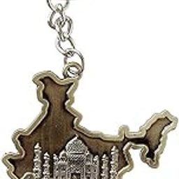 India Map | Indian Map Tricolor with Taj Mahal (KC-2) Gold Metal Keychain for Car Bike Men Women Keyring-image-59