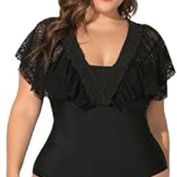 Plus Size Convertible Off Shoulder Strap Lace One Piece Swimsuit - XL - 8XL-21