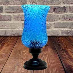 MARBOGLASS India Colored Glass Tea Light Candle Holder Cup Shape Self Design with Metal Stand (1 Piece) Size-10.5 inches with 2 Candle Free for Home,Hotel, Spa, Party. (Blue)-image-96