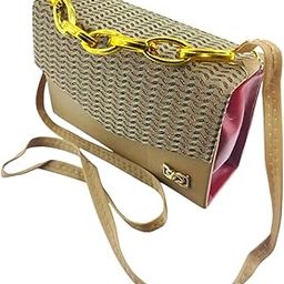 Women's Crossbody Handbag with Glitter Pattern, Gold Chain Strap, Available in Pink and Green-image-28