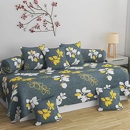 BROMWICK Diwan Set | Diwan Bedsheet Set of 8 Pieces | Diwan Set with 1 Single Bedsheet, 2 Bolster Cover, 5 Cushion Covers | 100% Microfiber Diwan Set for Living Room Dining Hall (yellowgrey)-image-54