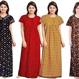 Women’s Cotton Printed Maxi Nighty (Pack of 4) – Ankle-Length Night Dress Gown, Soft & Comfortable Sleepwear, Free Size Multicolour-picture-13
