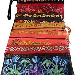 Womens A.Peer Kashmiri Handmade Embroided 3-Zipper Pouch | Clutch |Purse | Wallet (Combo Of 2 Random Colours), Multicolor-4
