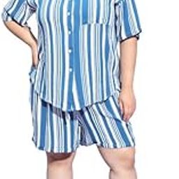 Women Plus Size Shirt With Elasticated Tie-Up Detail Shorts-image-12