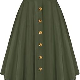 A-Line Button Front Midi Skirt with Brown Belt, High Waist-9