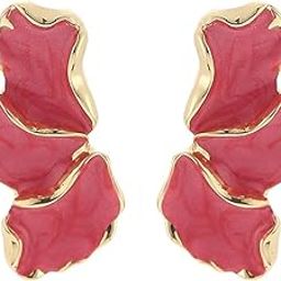 Unique Irregular Enameled Flower Petal Stud Earrings- Trendy 3D Metal Flower Stud Earrings Statement Earrings-image-8