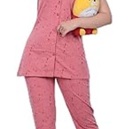 Cotton Blend Casual Summer Wear Half Sleeve Round Neck Printed Nightsuits for Women's (4052)-image-40