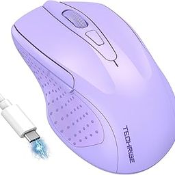 TechRise Bluetooth Mouse (BT5.0/3.0 & 2.4G) Rechargeable Wireless Mouse, 4800 DPI Optical Tracking, 6 Adjustable DPI, 2.4GHz with USB A Receiver, Quiet Clicks, Ergonomic Grips, 6 Buttons - Lavender-image-41