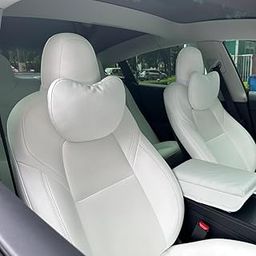 TANOLA TESBEAUTY Tesla Seat Headrest Pillow 2 Packs Tesla Neck Pillow Uniquely Designed for Tesla Model Y/3 Neck Support Cushion Genuine Nappa Leather Visible Strap White-image-32