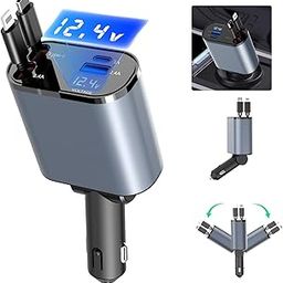 Paiholy Retractable Car Charger,4 in 1 Fast USB C Car Charger 100W with Dual Retractable Cable Dual USB Ports,Voltage Display Car Charger Compatible with iPhone 15 Pro Max/14/13/12,Galaxy S23/ S22/S10-picture-17