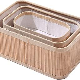 HomeStorie Eco-Friendly Natural Bamboo Storage Basket Bins Organizer, Pack of 3 (NEW-AR3350)-0
