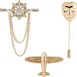 Rose Gold Platted Crystal Men'S Jewellery Combo Of 3 Indowestern Wear Lapel Pin Brooch Beautified With Crystal Elements For Boys And Men CO1000291-image-39