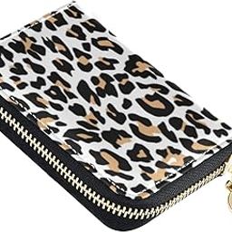 Leopard Fur Print Animal Skin RFID Credit Card Wallet, Microfiber Leather Zipper Card Case Holder for Women-image-39