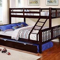 BL WOOD Solid Sheeshm Wood Queen Size Bunk Bed with Trundle Twin Over Full Bed for Living Room- Espresso-image-24