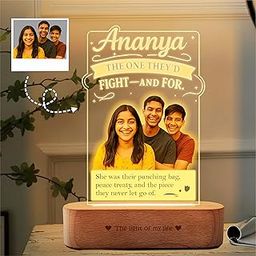 ZOCI VOCI Personalized Rakhi Gift for Elder Brother Sister | LED Acrylic Photo Lamp with Name & Photo, Rakshabandhan Gift for Siblings (Punching Bag Princess, Warm Light)-image-12