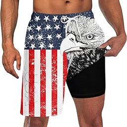 Men Swim Trunks with Compression Liner 9 Inch Long Board Shorts, Black White Red, Large-image-81