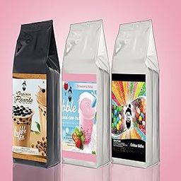 Zawa Bubble Tea- Asorted (Color, Strawberry & Black boba tapioca pearls) | 500g each (Pack of 3) | Popping bursting Boba Pearls | Free 10 Paper straws | Vegan | Perfect for Ice-cream, tea, smoothies, falooda, puddings, cakes, Froyo, Milkshake-3