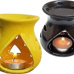 Pure Source India Ceramic Oil Burner Aroma Diffuser (Black & Yellow) -Set of 2-image-47