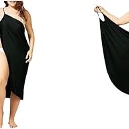Beach Wear Dress for Women Stylish Solid Bikini Set Spaghetti Strap Wrap Swimsuit Cover Up Lightweight Sarong Outfits M Black 2 PCS-image-28