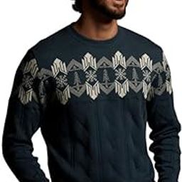 Men's Navy Cotton Jacquard Regular Fit Pullover-image-73