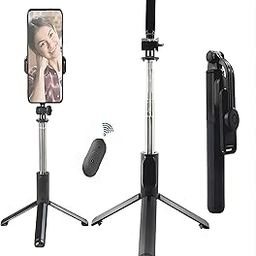 Extendable Bluetooth Selfie Sticks with Wireless Remote and Tripod Stand, 3-in-1 Multifunctional Selfie Stick with Tripod Stand 100cm Long Compatible with All Smartphones and vlog Camera.-image-1