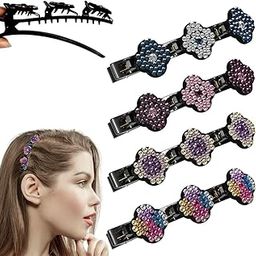 RedChimes Korean Style Sparkling Crystal Stone Braided Hair Clip With 3 Small Pearl Black Flower Hair Clip For Girls & Women Pack Of 4 Pcs-20