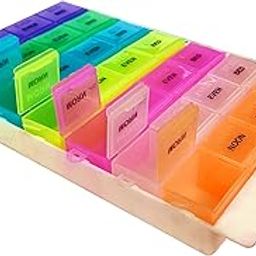 AmbiTech Pill Organizer for 28 Days/4 Weeks with Transparent and Detachable Compartments with Prescribed Timeslots (Made in India)-12