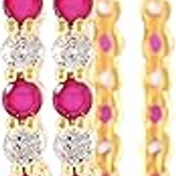 Beautiful CZ/AD Studded Gold Plated Traditional Red Ruby White American Diamond Bangles Set for Women RVA600-19