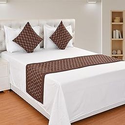 Quilted Double Bed Runner, 20 X 100 Inch with Matching 2 Cushion Covers, 16 x 16 Inches Perfect for Bedroom, Hotel or Guest Rooms Bedding (Brown)-image-75