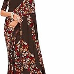 Laxmipati Dil Khushal Geometric Printed Georgette Saree in Brown Color with Unstitched Blouse-picture-0