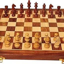 PALM ROYAL HANDICRAFTS Kid Wooden Folding Handmade Chess Board Set With Magnetic Pieces With Extra Queen, 2 Players | 12.5X12.5 Inches |Multicolored-27