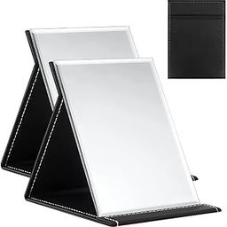 Spatlus PU Leather Mirror, 180°Adjustable Angle, Mirror with Adjustable Stand for Personal Use, Vanity Table, Office, Travel, Ultra-Portable for Purses and Travel Accessories (Color : Black, 2 Piece)-image-99